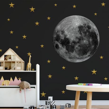 Moon and Stars Wall Decal for Baby Nursery, Children's Room Moon Stars Wall Sticker, Moon Wall Sticker, Kids Nursery Room - Peel and Stick