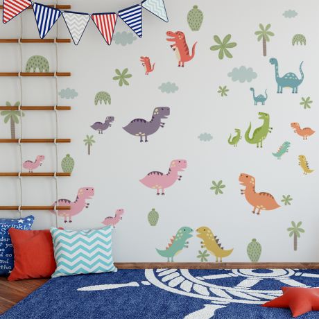 Dino Set Paste, Wall sticker for kids, Children Dinosaur Wall Decals Set for Kids Bedroom, Nursery Watercolour Dino Stickers, Peel and Stick
