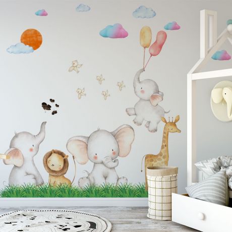 Jungle Animals Wall Decals Kids African Safari Animal Wall Decal Peel and  Stick Circle Wall Sticker Nursery Woodland Wall Decor Elephant Giraffe