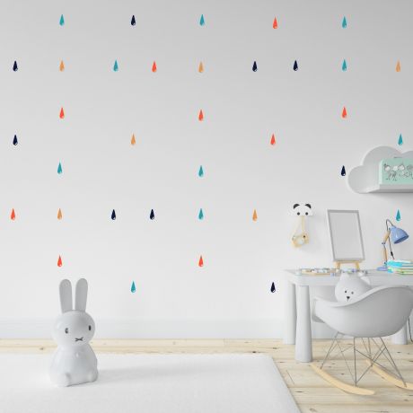 Set of 90 Colorful Raindrops stickers for Nursery wall decals