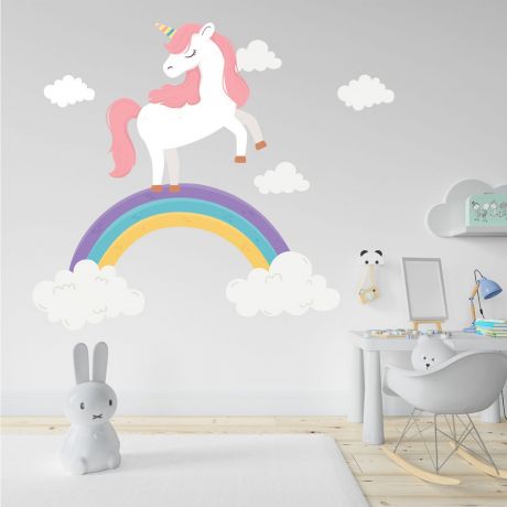 Rainbow wall stickers for Nursery, kids room Unicorn vinyl wall decals