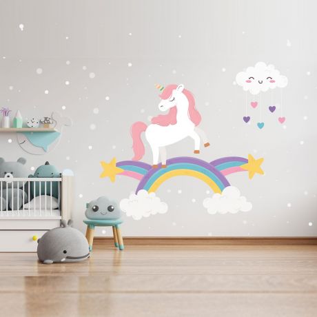 Rainbow wall stickers for Nursery, kids room Unicorn Starburst vinyl wall decals
