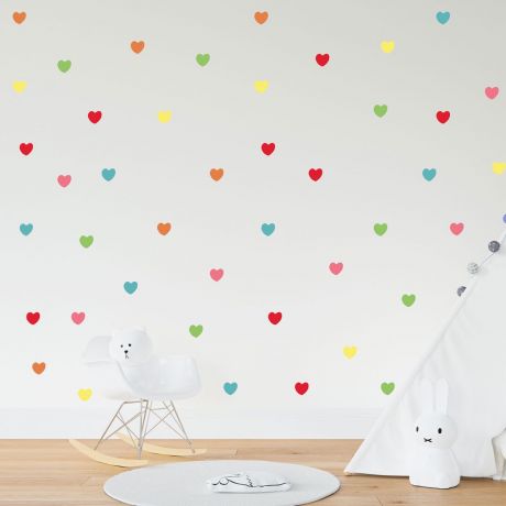 Set of 42 Rainbow Colour Hearts Wall Decals, Pattern kids room wall stickers