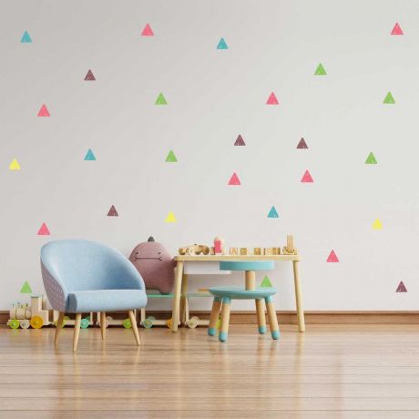 Set of 42 Rainbow Colour Triangle Wall Decals, Pattern for kids room wall stickers