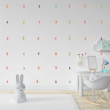 Set of 42 MultiColour Raindrop Wall Decals, Pattern for kids room wall stickers