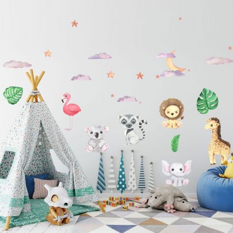 Jungle Animals Nursery Wall Stickers,Safari Animal Wall Vinyl Wall Stickers for Kids Room