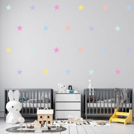 Set of 42 Pastel Colour Star Wall Decals, Pattern for kids room wall stickers