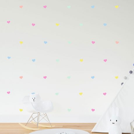 Set of 42 Pastel Colour Heart Wall Decals, Pattern for kids room wall stickers