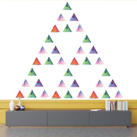 Set of 20 Multicolour Triangle Wall Stickers, Watercolour Effect Pattern kids for room wall stickers