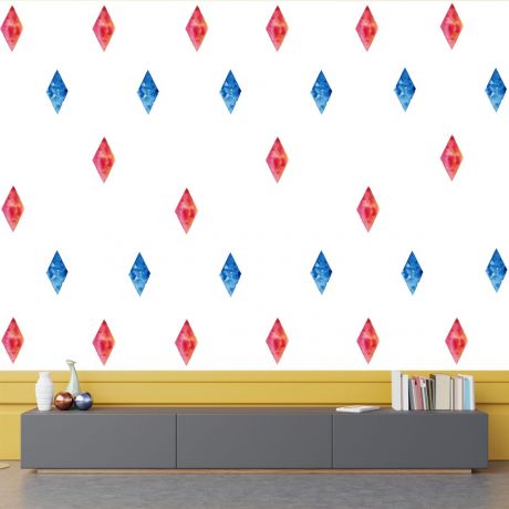 Set of 20 Multicolour Diamond Wall Stickers, Watercolour Effect Pattern for kids room wall stickers