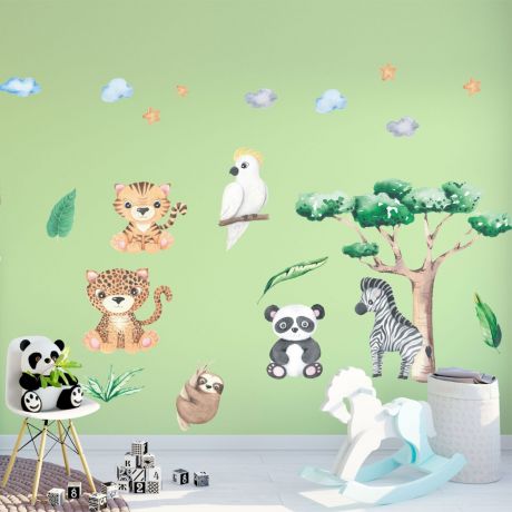 Jungle Animals Nursery Wall Stickers,Animal Safari Wall Vinyl Wall Stickers for Kids Room