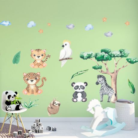 Jungle Animals Nursery Wall Stickers,Animal Safari Wall Vinyl Wall Stickers for Kids Room