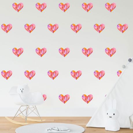 Set of 20 Multicolour Heart Wall Decals, Watercolour Effects Pattern for kids room wall stickers