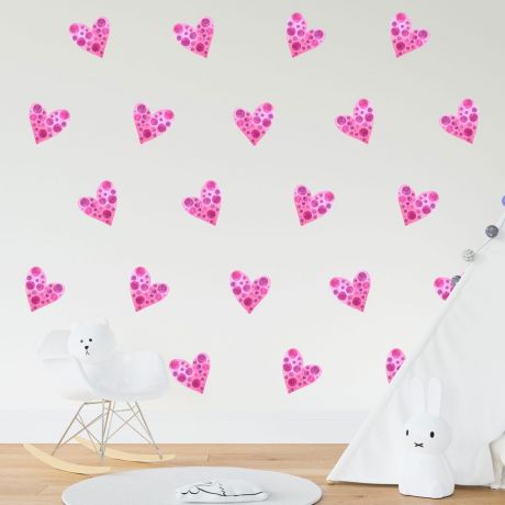 Set of 20 Multicolour Heart Wall Stickers, Watercolour Effect Pattern for kids room wall stickers