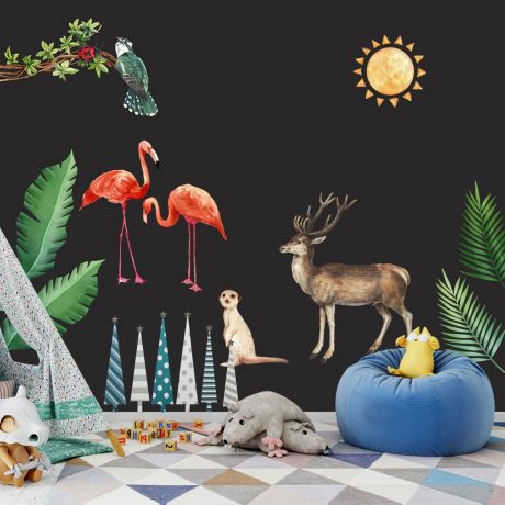 Jungle Animals Flamingo Nursery Wall Stickers,Animal Safari Wall Vinyl Wall Stickers for Kids Room