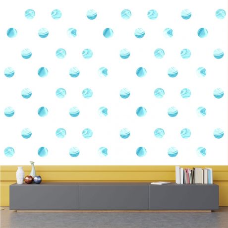 Set of 20 Marble Effect Blue Polka Dots Wall Stickers, Watercolour Effect Pattern for kids room wall stickers