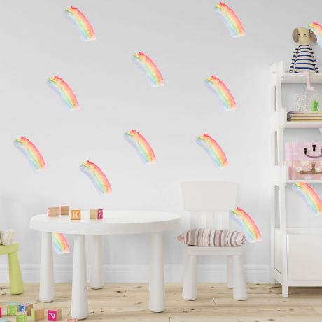 Set of 20 Rainbow Colour Brush Stroke, Rainbow Colour Pattern for kids room wall stickers