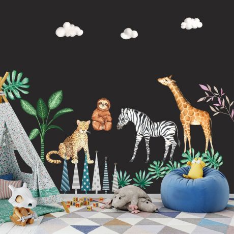Animals Nursery Wall Stickers,Jungle Safari Animal Wall Vinyl Wall Stickers for Kids Room