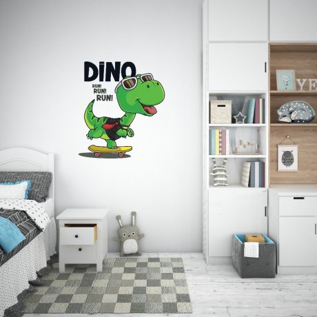 Dino Skating Wall Decal for Kids Room Jurassic Park, Dinosaurs Wall Stickers