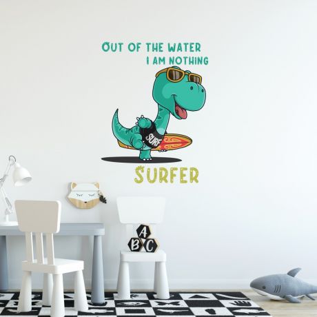 Out of the Water Surfer Dinosaur Wall Decal for Kids Room Jurassic Park