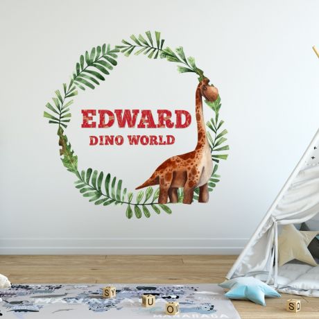 Custom Name Dinosaur Wreath Wall Decal for Kids Room Jurassic Park