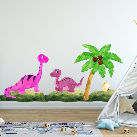 Watercolour Dinosaur Wall Decal for Kids Room Jurassic Park Stickr