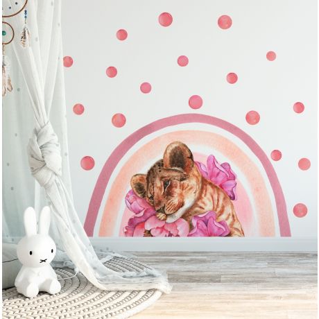 Cute Lion Cub Boho Decal, Boho Wall Stickers, Boho Rainbow and Cub Decals for Kids Room , Girl Bedroom Wall Stickers, Nursery Decor, Decals