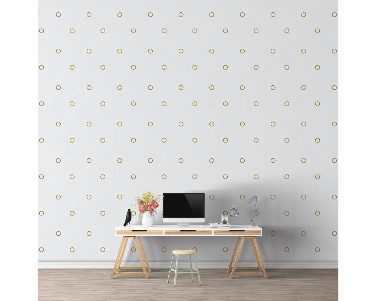 Metallic Gold Outlined Polka dots Pattern Vinyl Wall Stickers for Bedroom Wall Decor