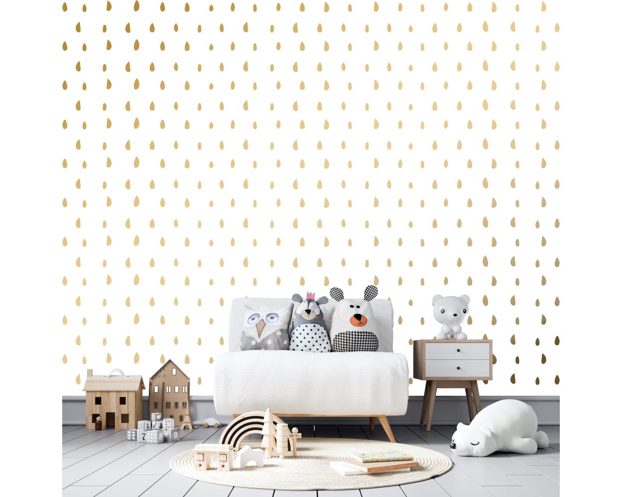 Hand Drawn Metallic Gold Polka dots Pattern Wall Stickers for Kids Bedroom Wall Decor