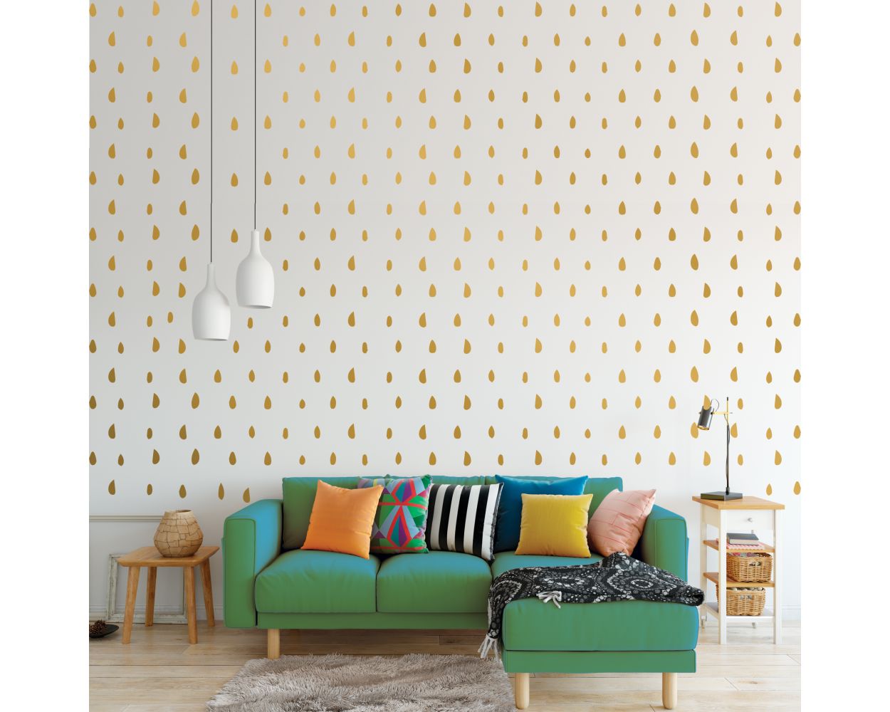 Hand Drawn Metallic Gold Polka dots Pattern Wall Stickers
