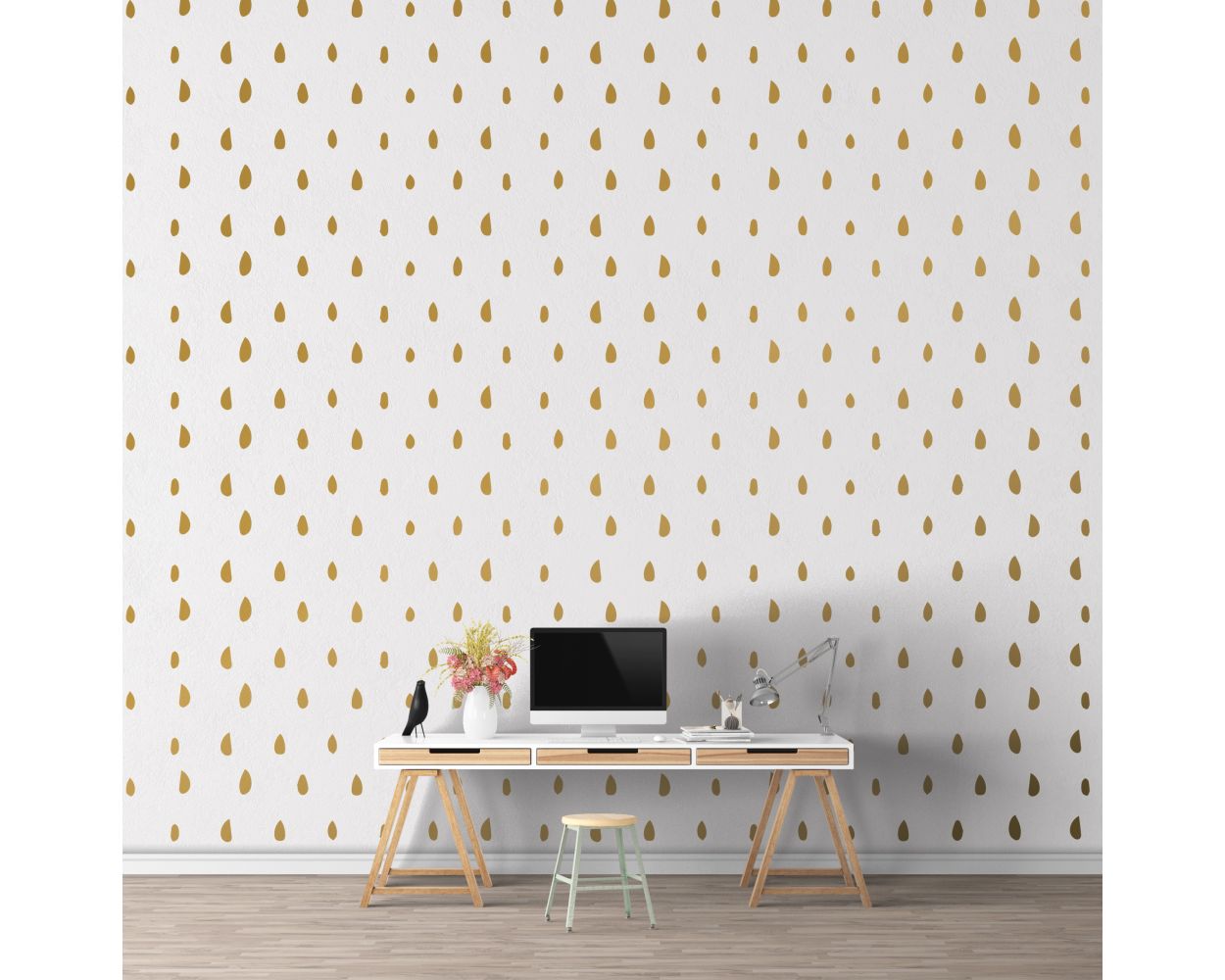Hand Drawn Metallic Gold Polka dots Pattern Wall Decals for Kids Bedroom Wall Decor