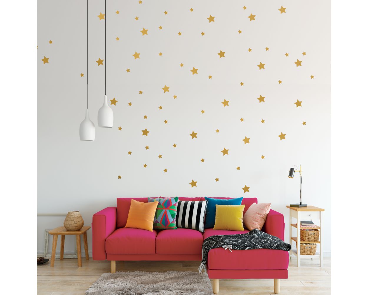 Mixed Size Metallic Gold Stars Pattern Vinyl Wall Decals for Kid Bedroom Wall Decor