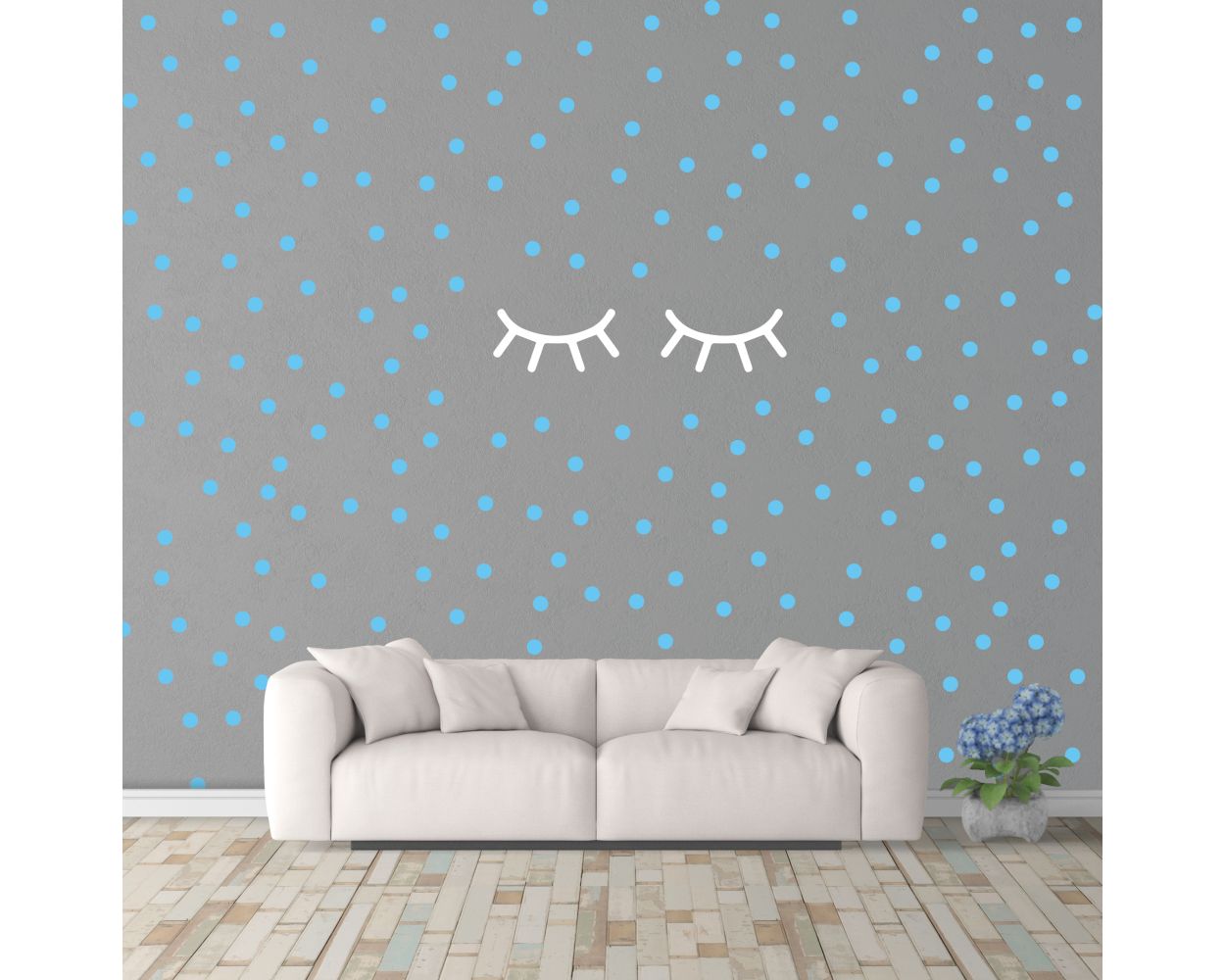 Sleepy Eyelash & Polka dots Pattern Vinyl Wall Decals for Kids Room Wall Decor