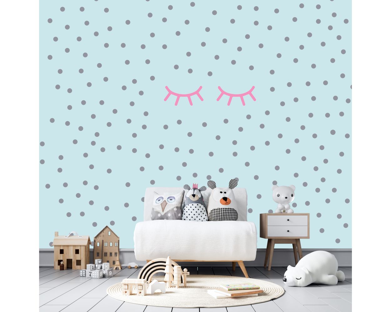 Sleepy Eyelash & Polka dots Pattern Vinyl Wall Decals