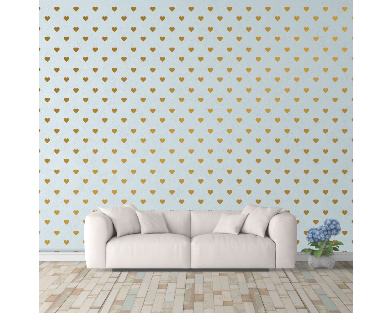 Beautiful Metallic Gold Heart Pattern Vinyl Wall Decals