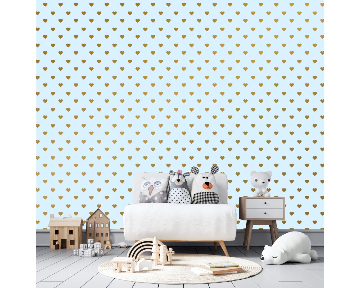 Beautiful Metallic Gold Heart Pattern Vinyl Wall Decals for Bedroom Wall Decors