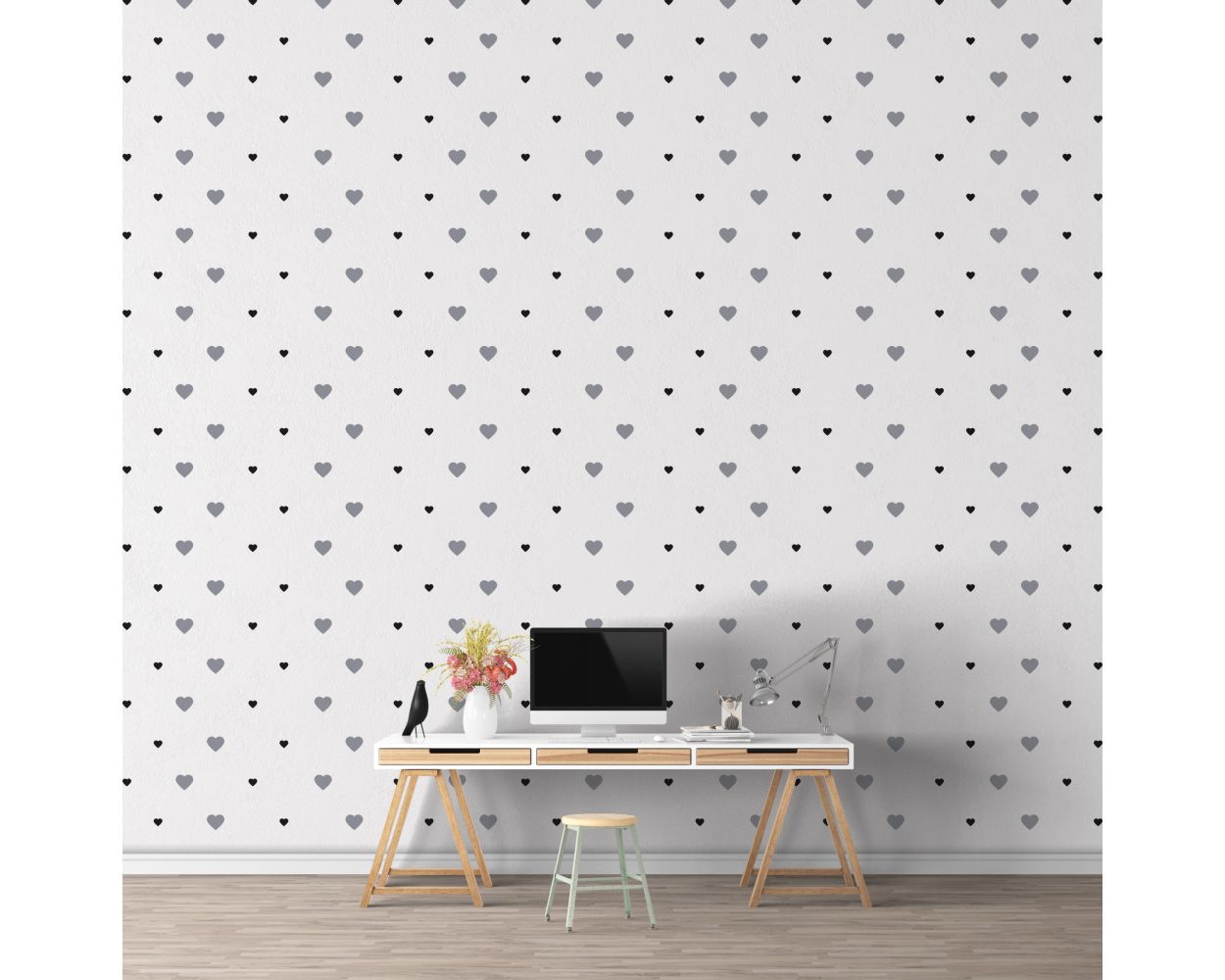 Beautiful Mixed Size Hearts Pattern Vinyl Wall Stickers for Kids Bedroom Wall Decor