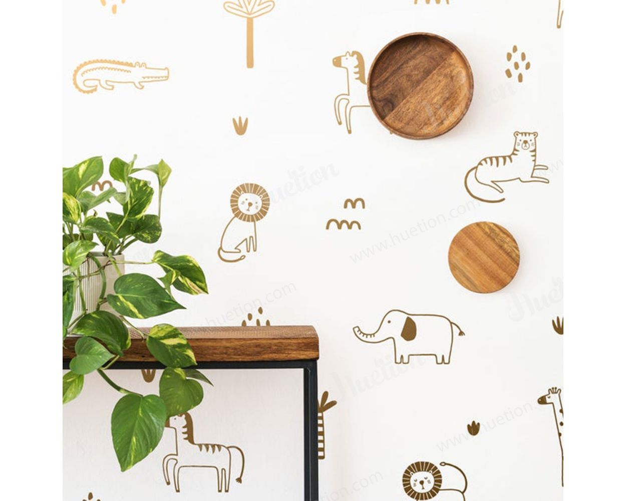 Beautiful Metallic Gold Jungle Animal Vinyl Wall Decals for Bedroom Wall Decor