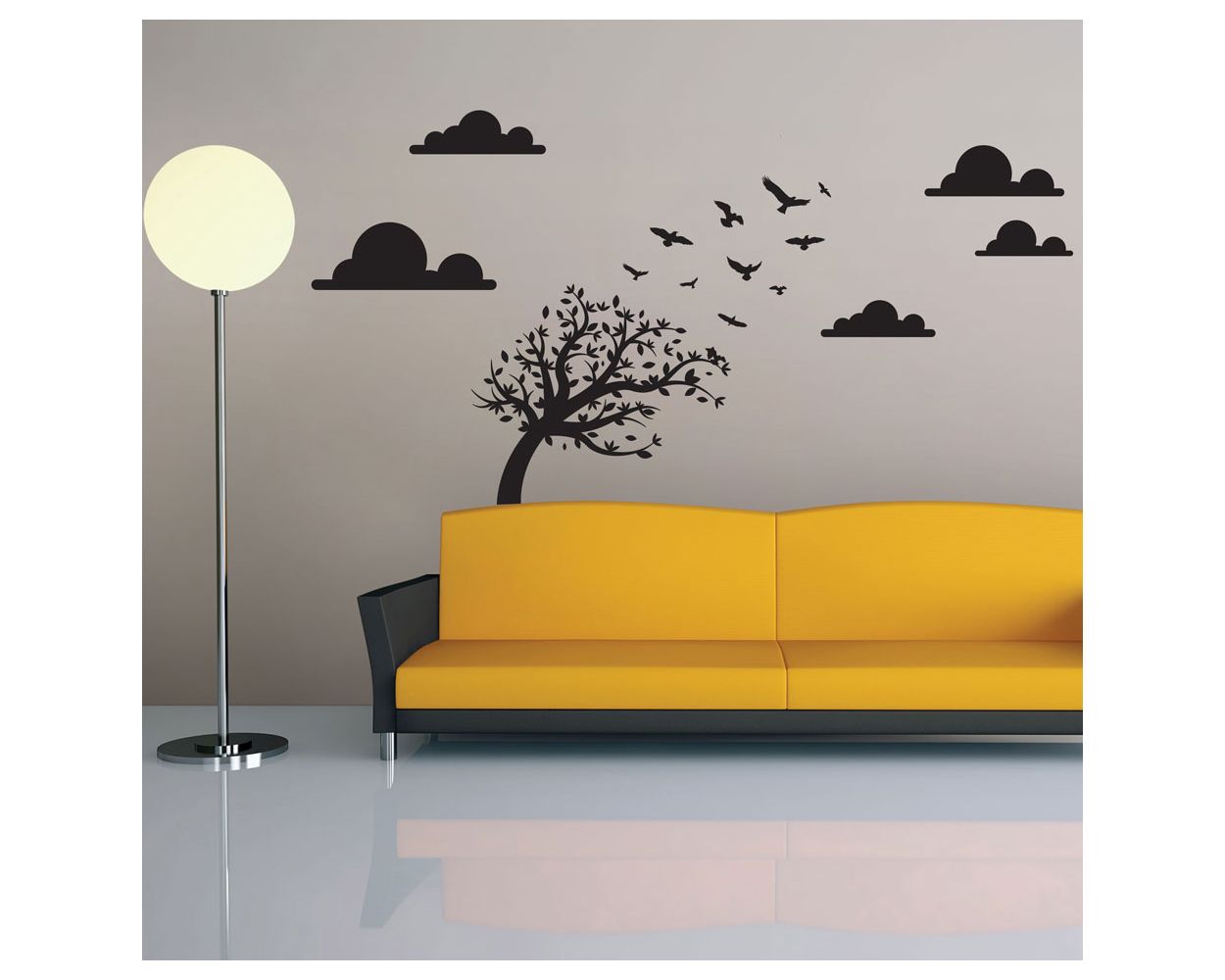 Birds, Clouds & Tree Vinyl Wall Stickers for Room Wall Decor
