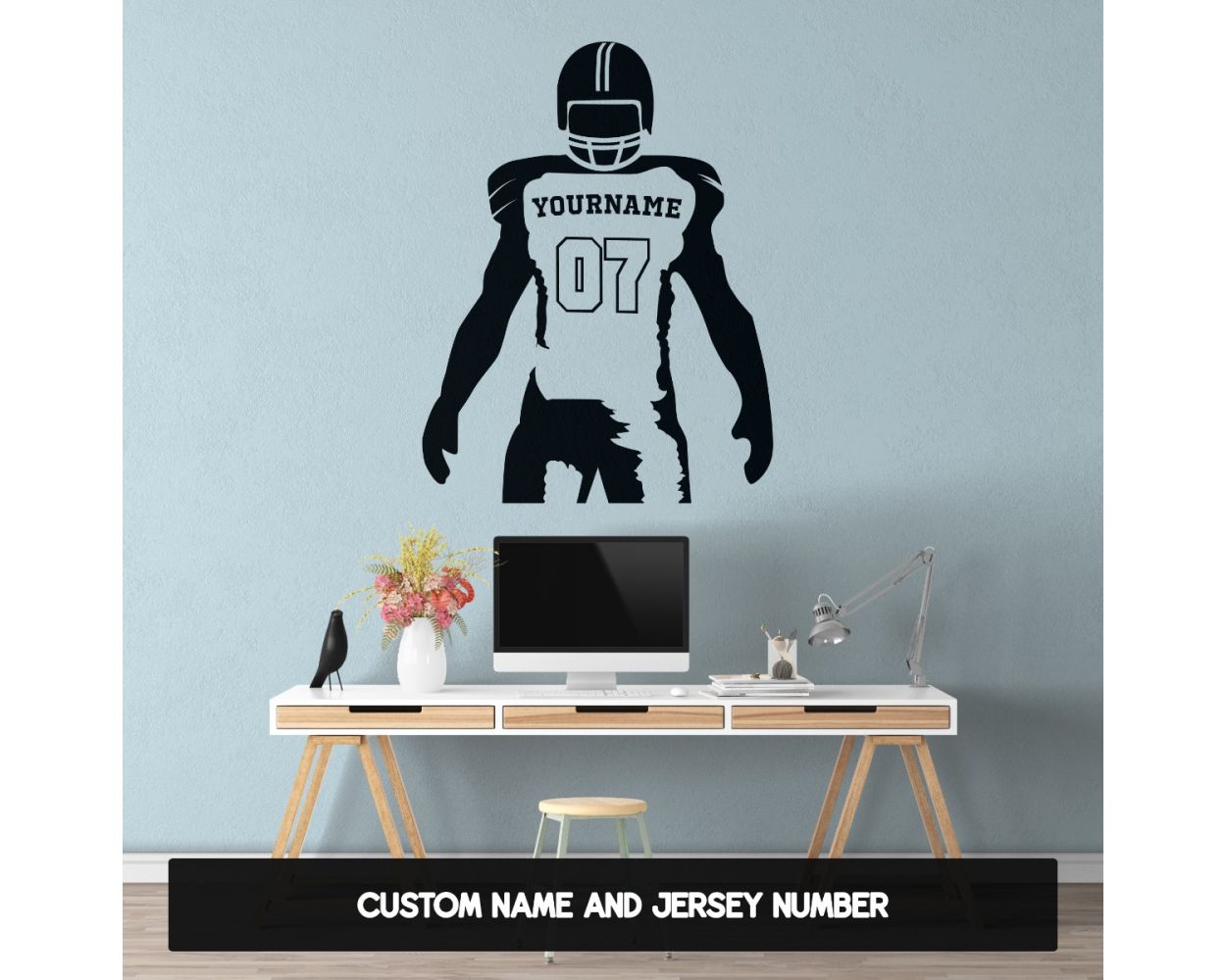 American Football Custom Name & Jersey Number Wall Decals for room wall decor