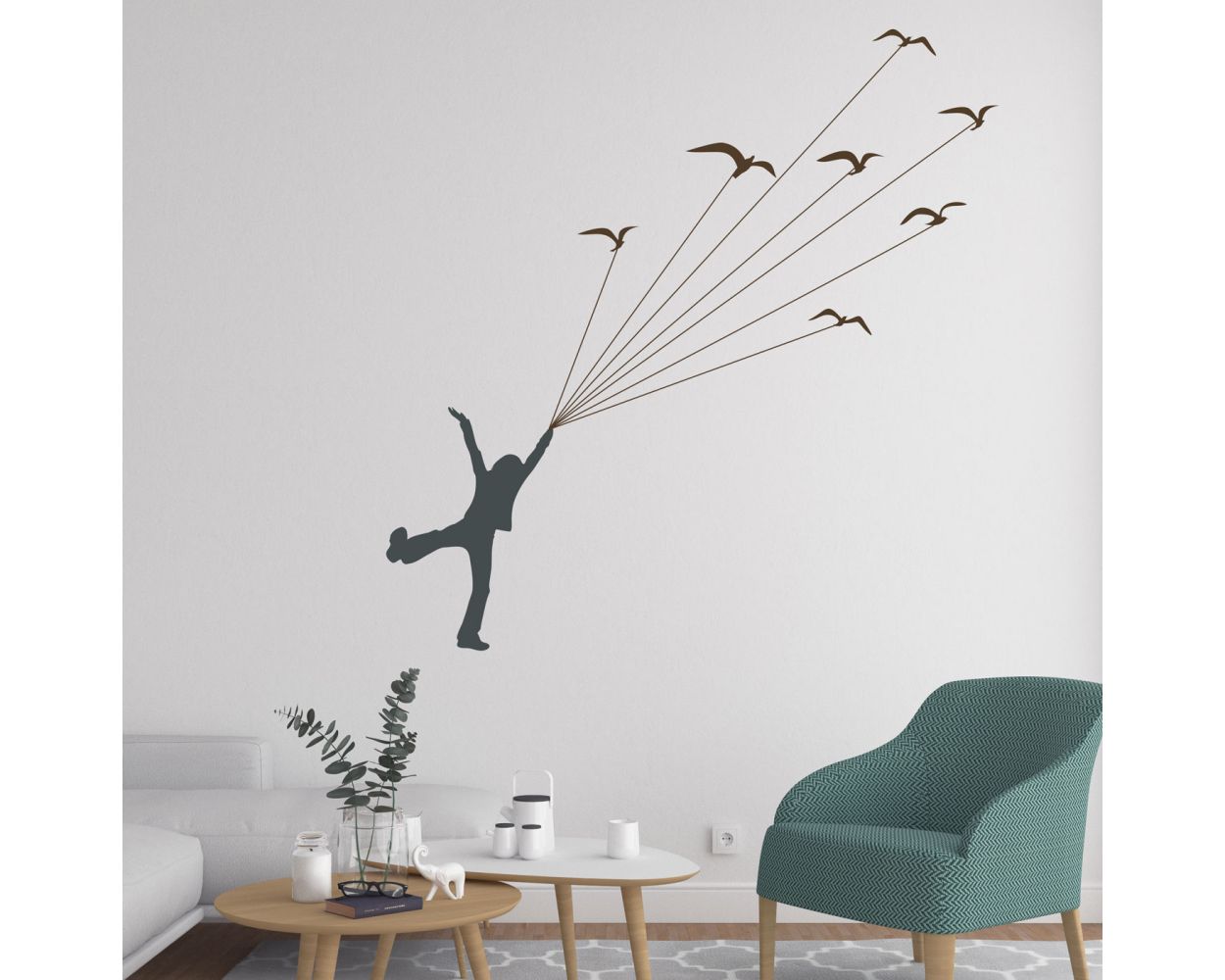 Best Boy Flying with Birds Nature Vinyl Wall Stickers for bedroom wall decor