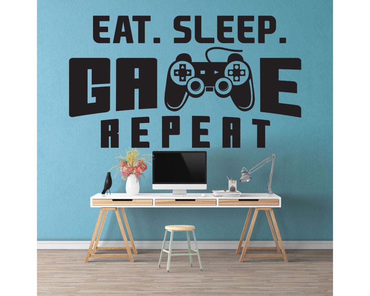 Best Eat Sleep Game Repeat Vinyl Wall Decals For Gaming Room Decor