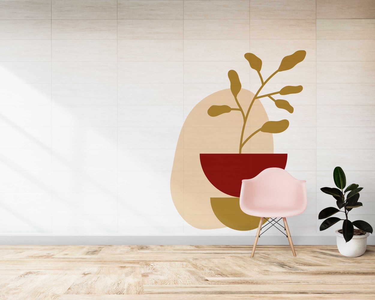 Abstract Shapes Wall Art Pattern With Leaves Boho Wall Sticker 
