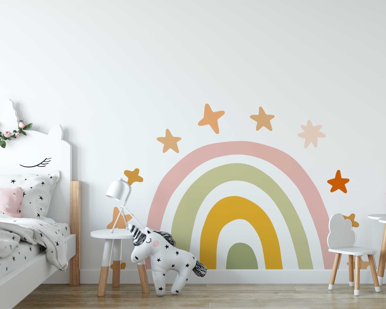 Beautiful Boho Rainbow And Stars Wall Sticker For Kids Room Decoration 