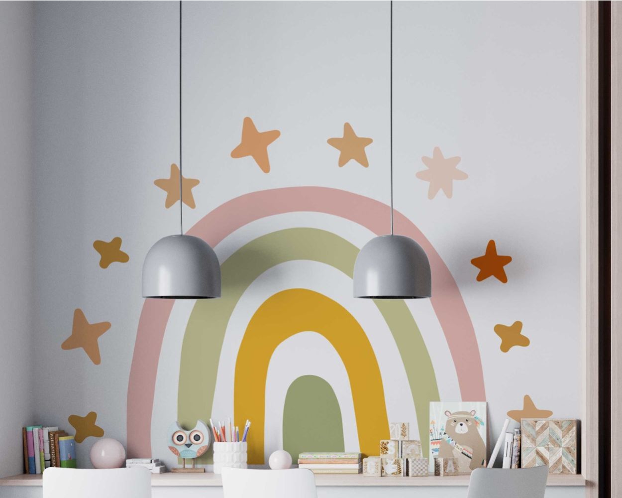 Beautiful Boho Rainbow And Stars Wall Decals For Kids Room Decoration 