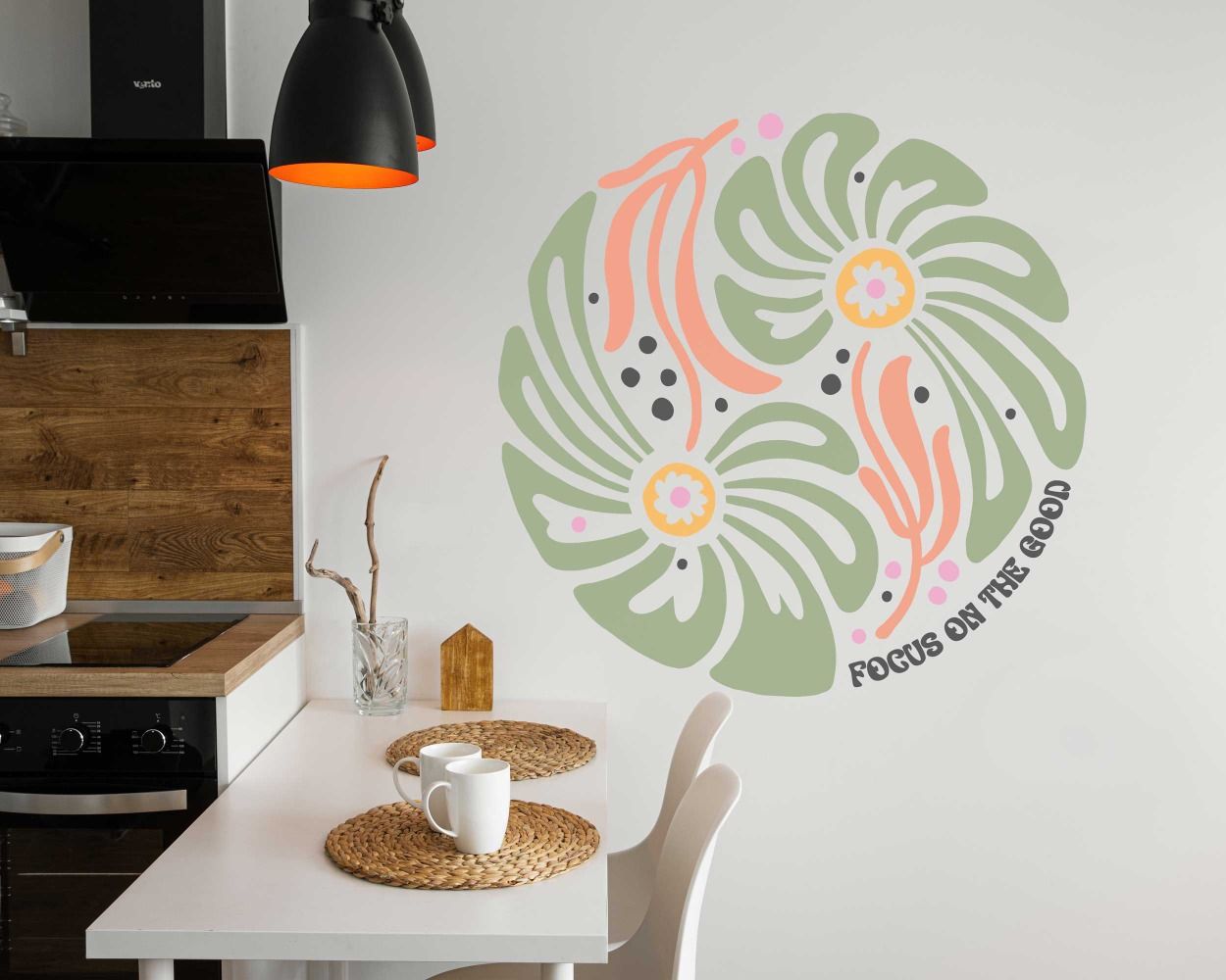 Beautiful Focus On The Good Quotes Circle Shape Flower Wall Stickers For Office Decor 