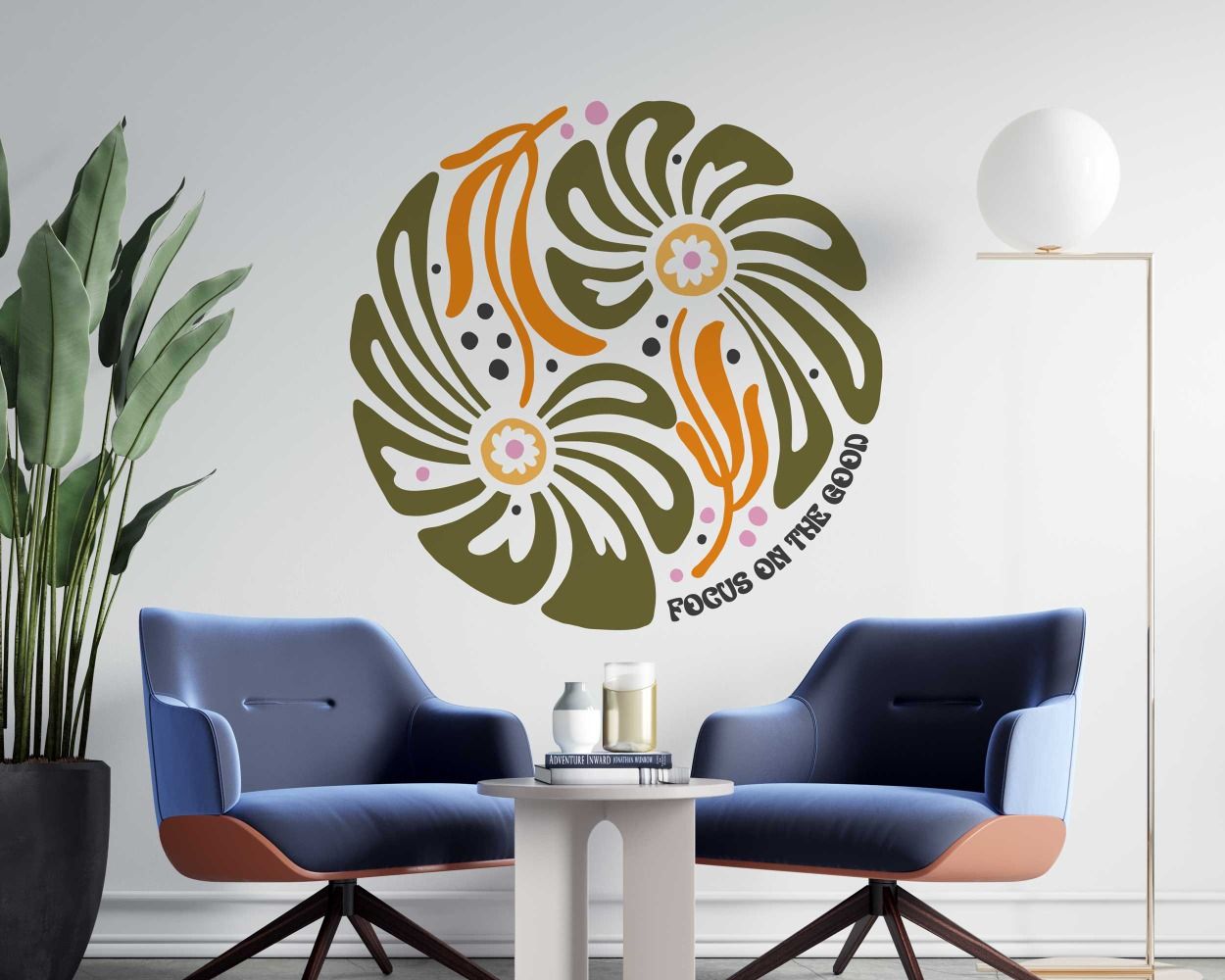 Beautiful Focus On The Good Quotes Circle Shape Flower Wall Stickers