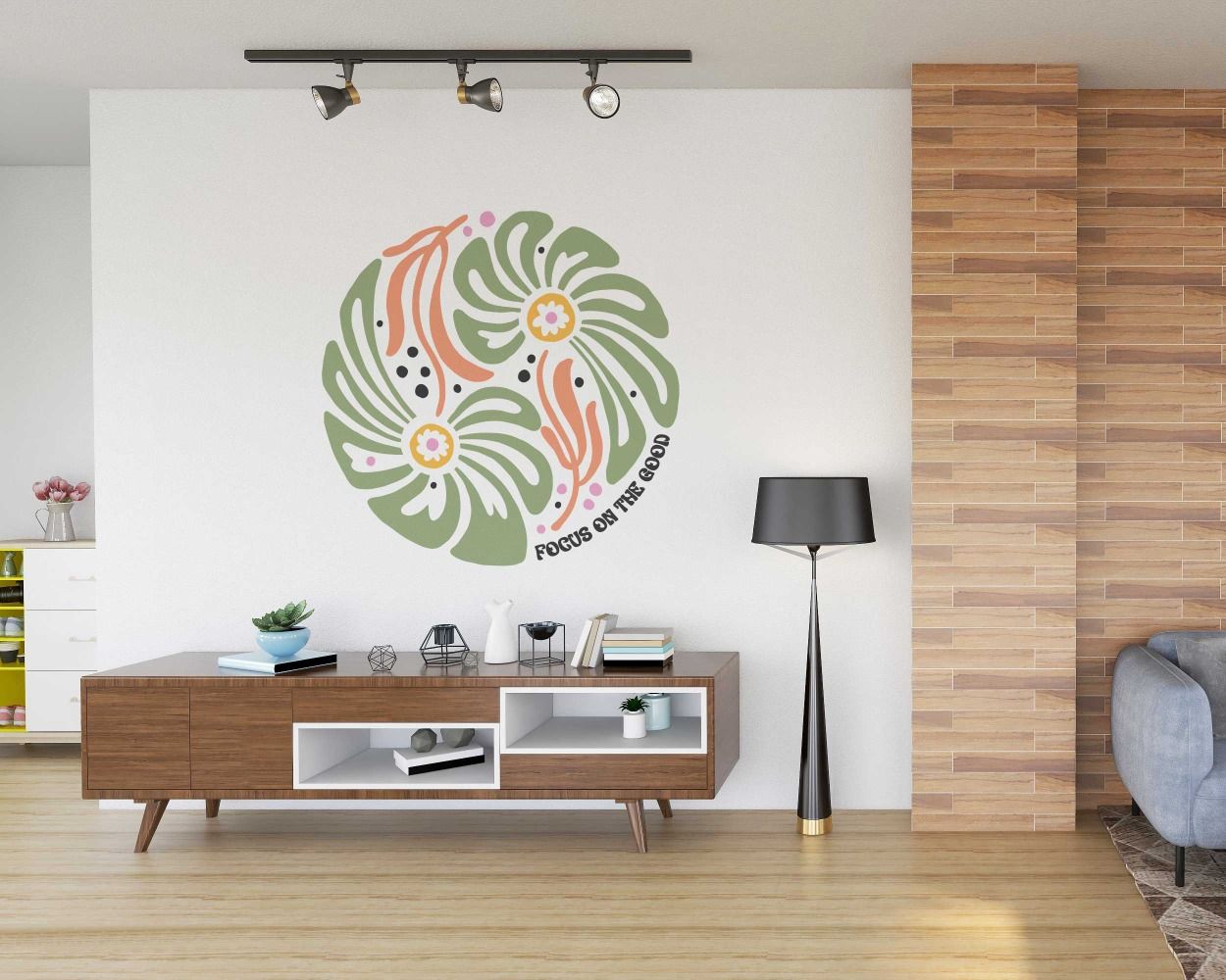 Beautiful Focus On The Good Quotes Circle Shape Flower Wall Decals For Office Decor 