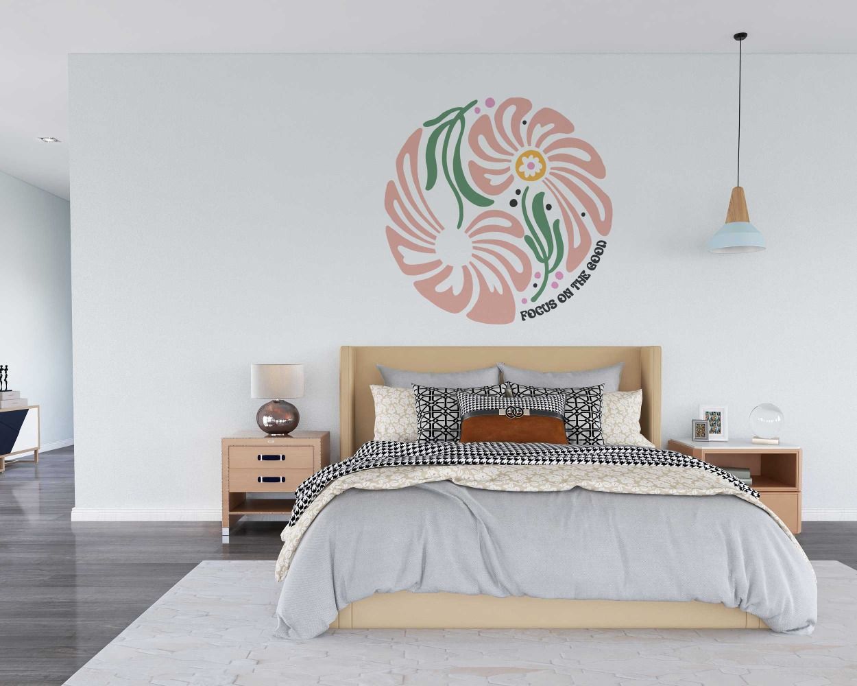 Beautiful Focus On The Good Quotes Circle Shape Flower Wall Decals
