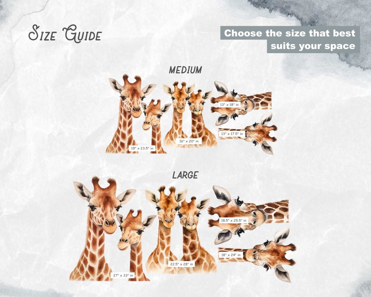 Beautiful Safari Animal Giraffe Family Head Wall Stickers For Kids Room Decor 
